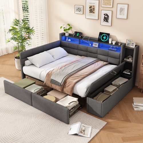 4ft6 double bed - double, upholstered