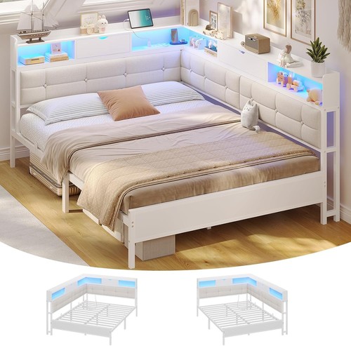 Beige 4ft6 double bed frame - beige,