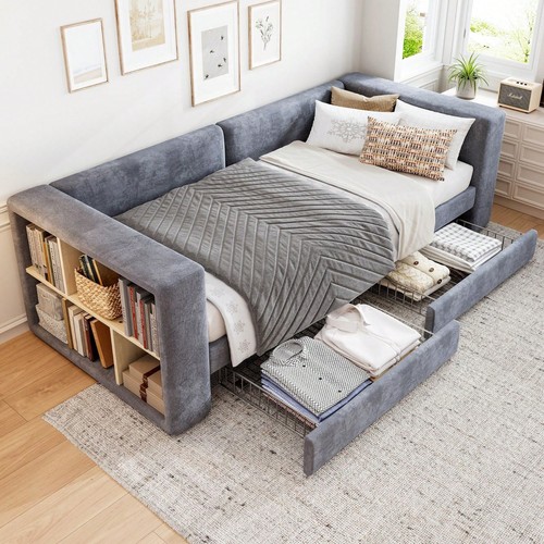 Grey velvet single daybed sofa - single,