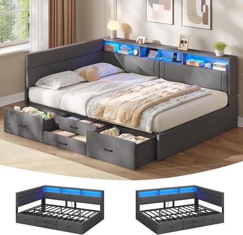 Double bed frame with - frame, 4storage
