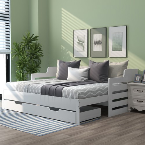 White wooden bed frame - wooden, day